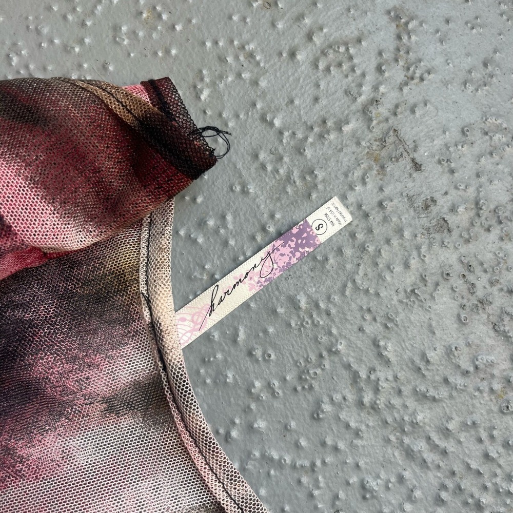 Free People Harmony Tie Dye Blouse Ruffle Sheer Long Sleeve Top Pink Brown Small - Picture 3 of 5
